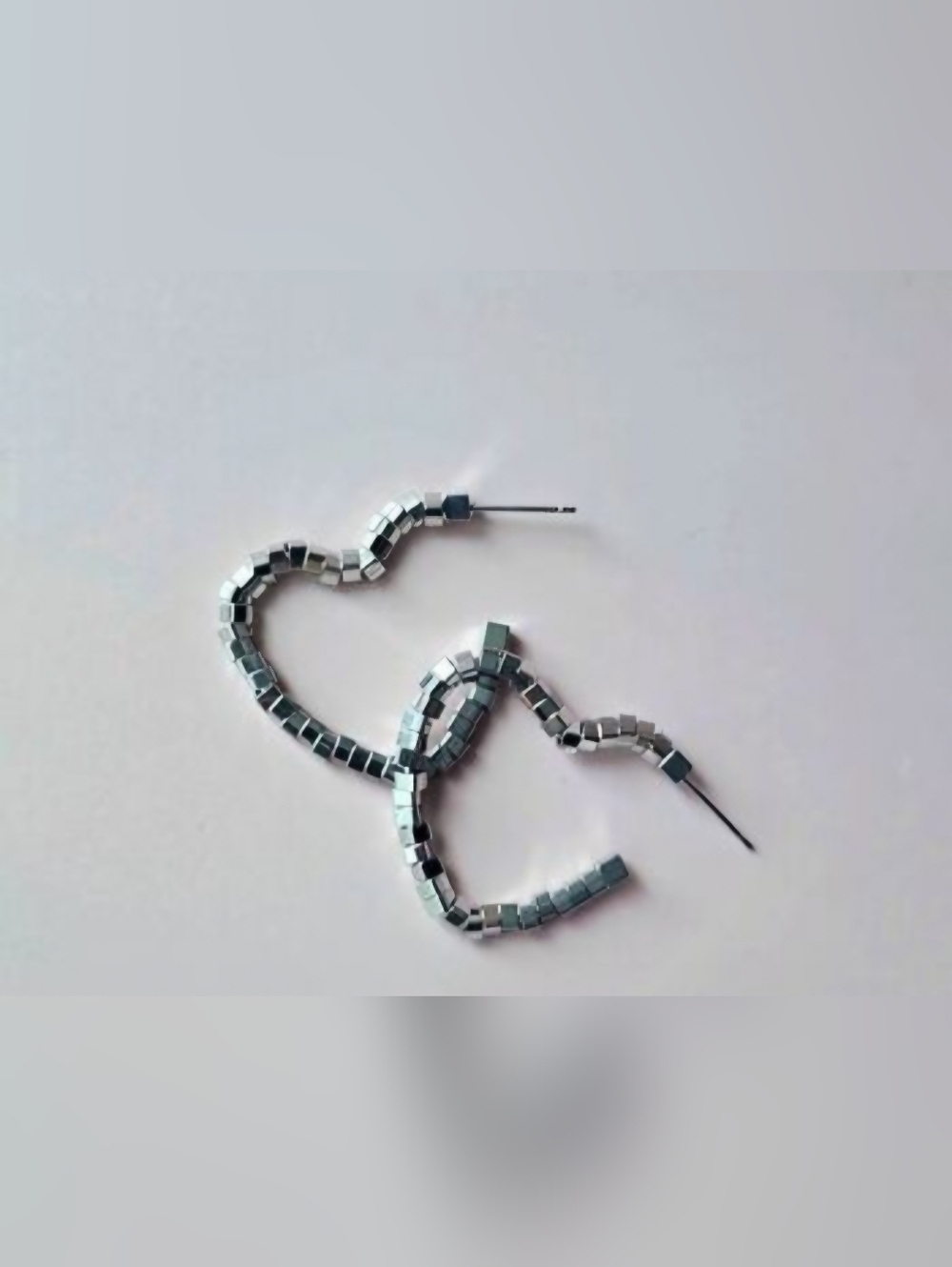ECLAT PARIS Stainless Steel Heart-Shaped Hoop Earrings W/ Faceted Cube Beads